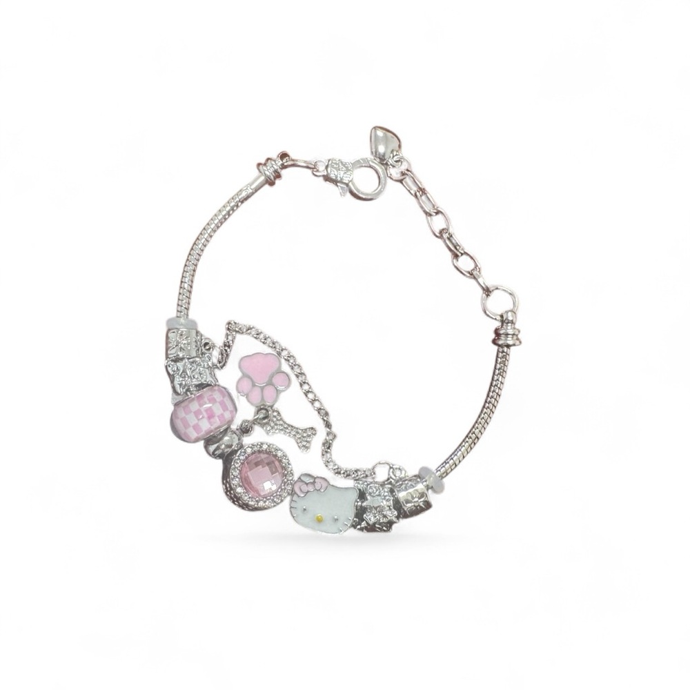 Hello Kitty Pink and Silver Charm Bracelet, New with Gift Box, Free Shipping